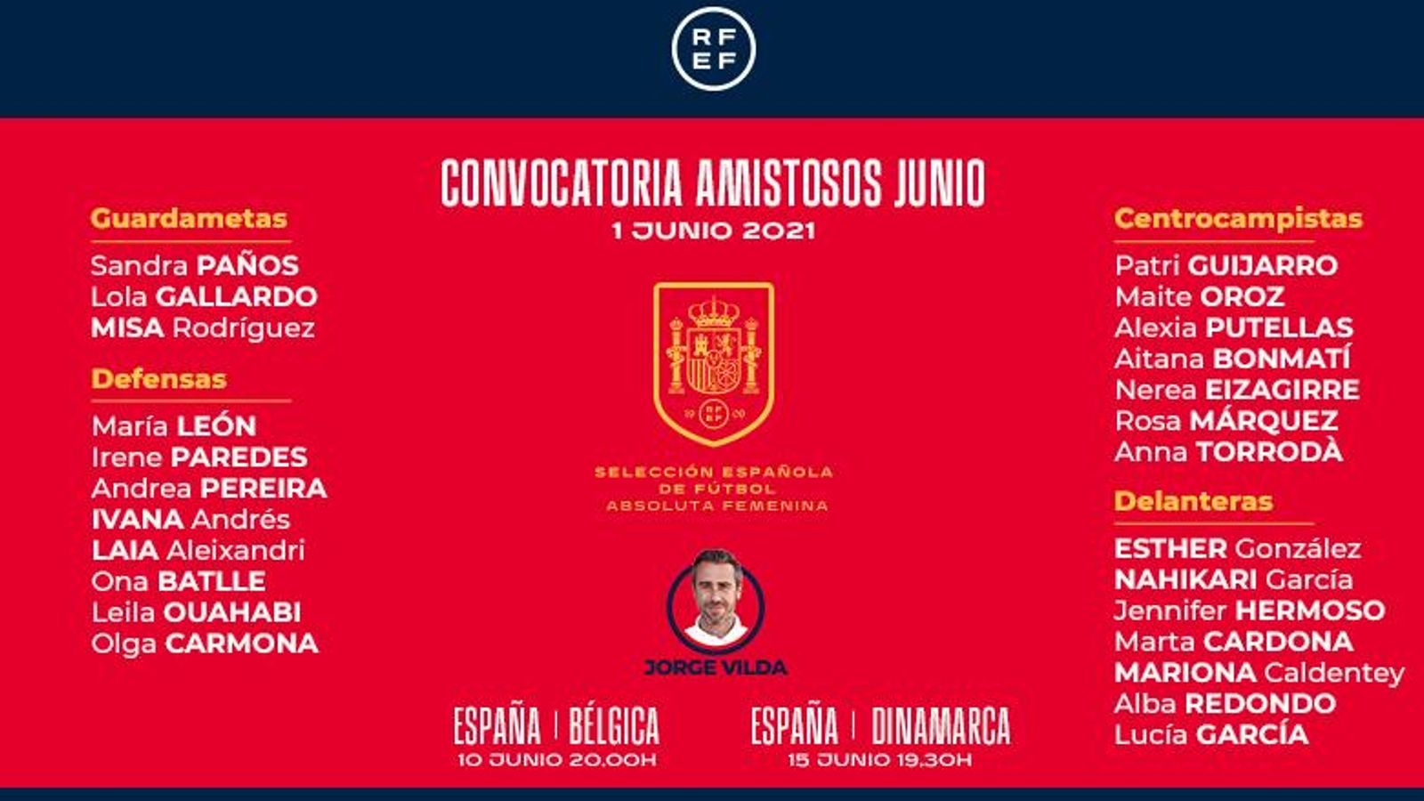 Vilda convoca a 25 jugadores per als amistosos de la selecció