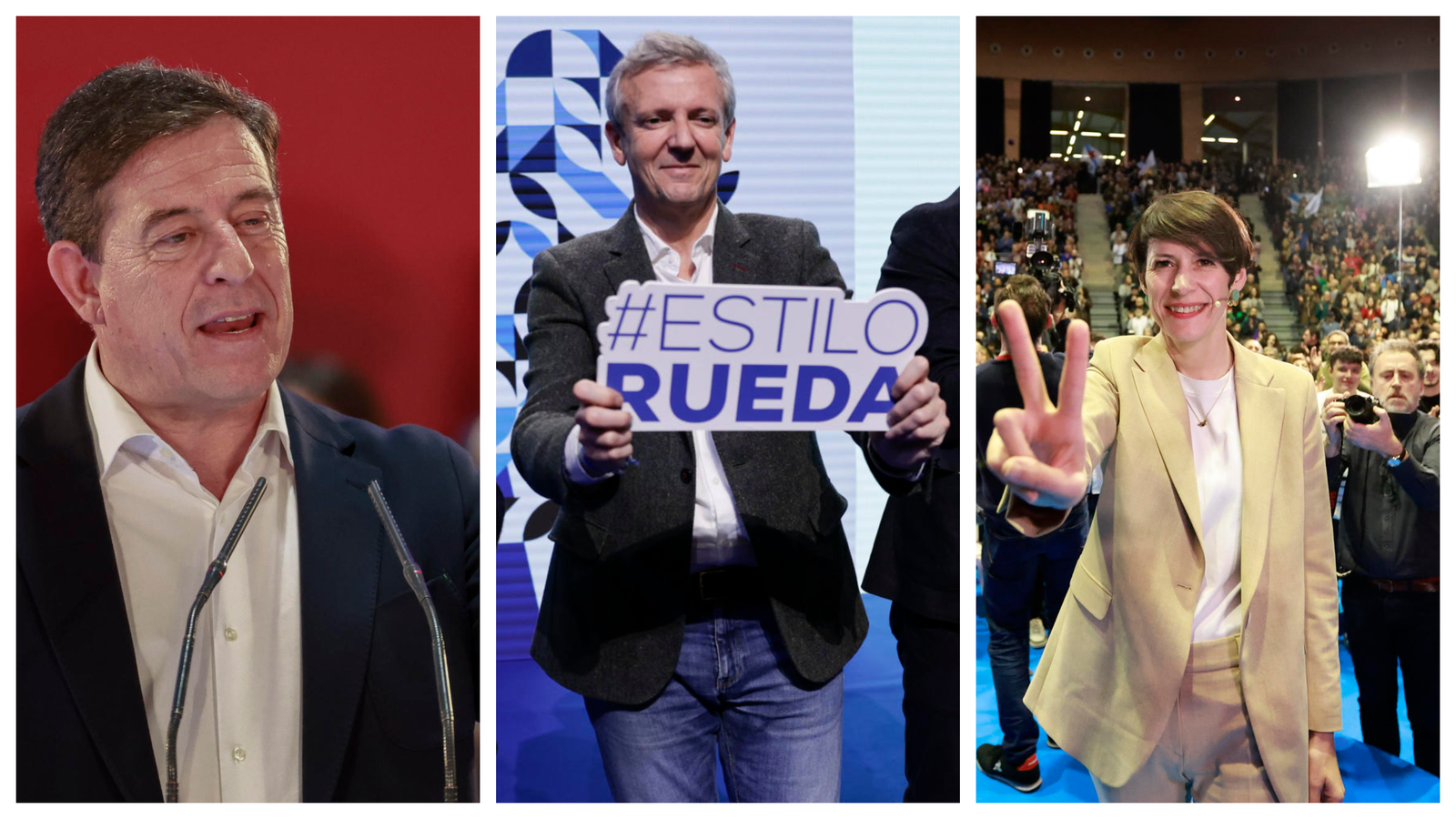 Xosé Ramón Besteiro (PSdeGa), Alfonso Rueda (PP) i Ana Pontón (BNG)