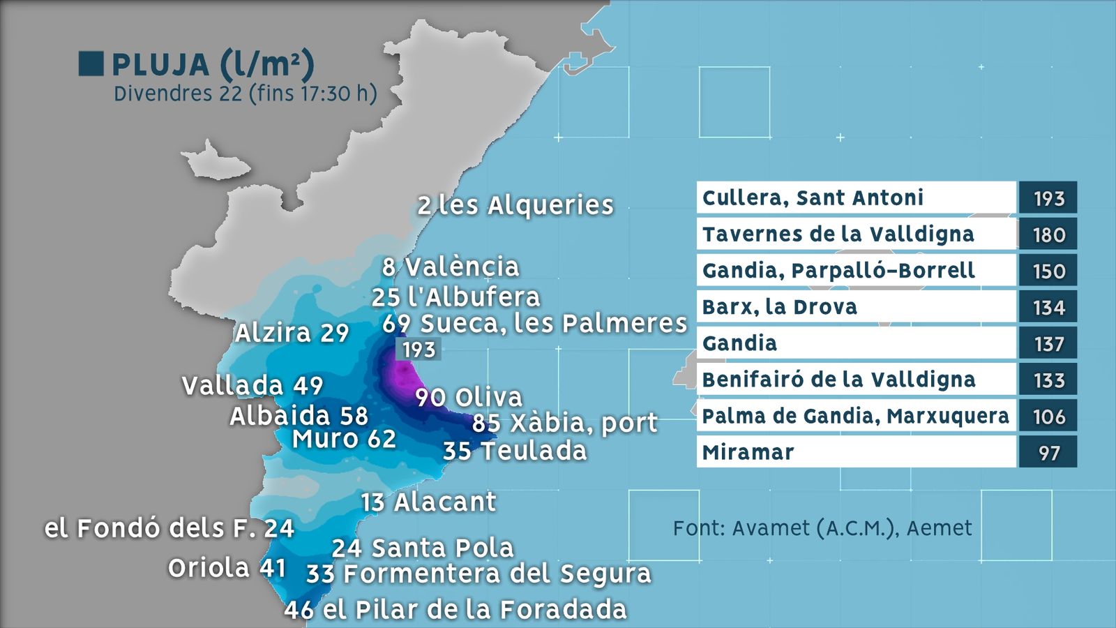 Mapa de pluges fins a les 17:30 hores