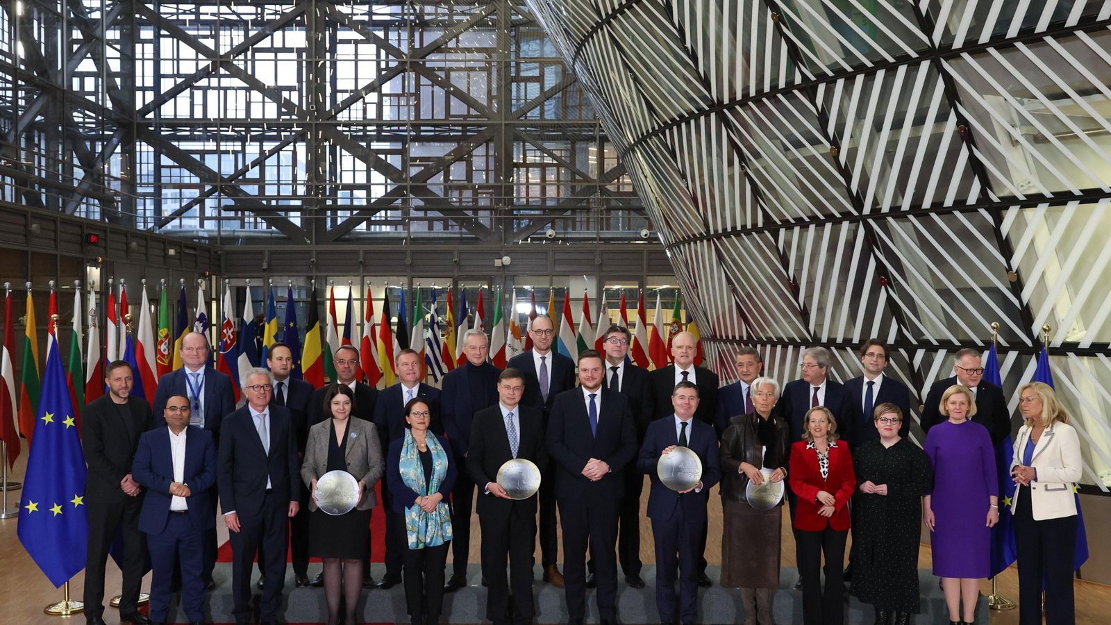 Una foto de família de l'Eurogrup, aquest dilluns