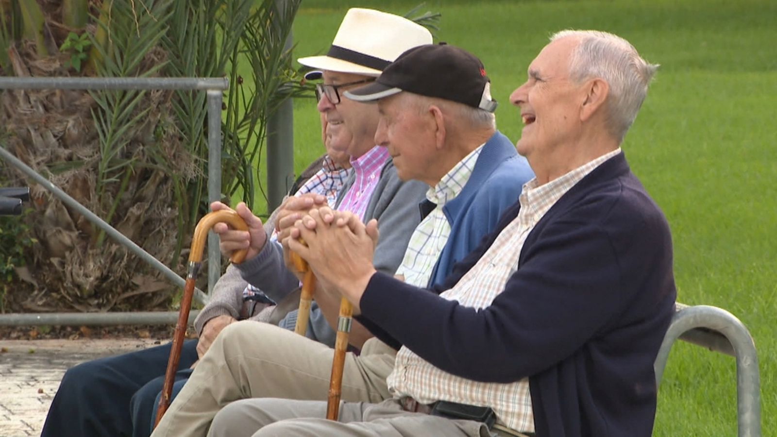 Un grup de persones majors gaudeix del seu temps lliure en un parc