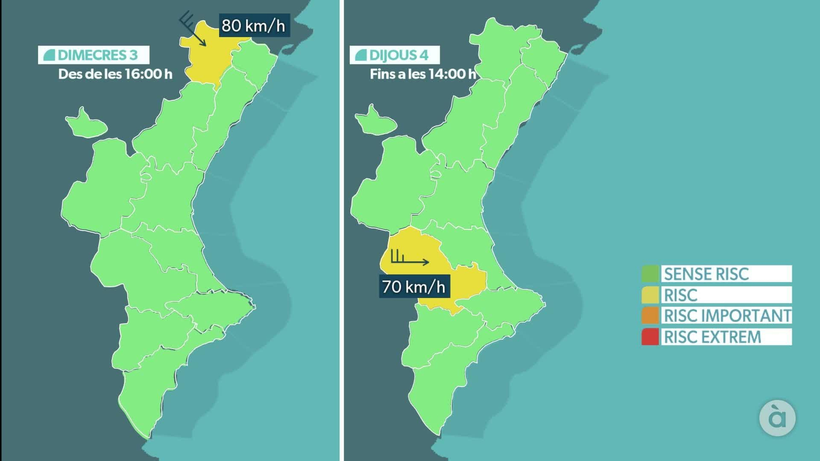 Avisos d'Aemet per a dimecres i dijous
