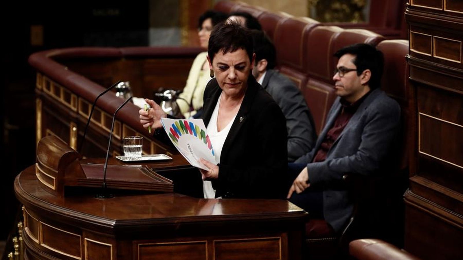 La portaveu d'EH Bildu, Mertxe Aizpurua, durant la seua intervenció en el debat d'investidura