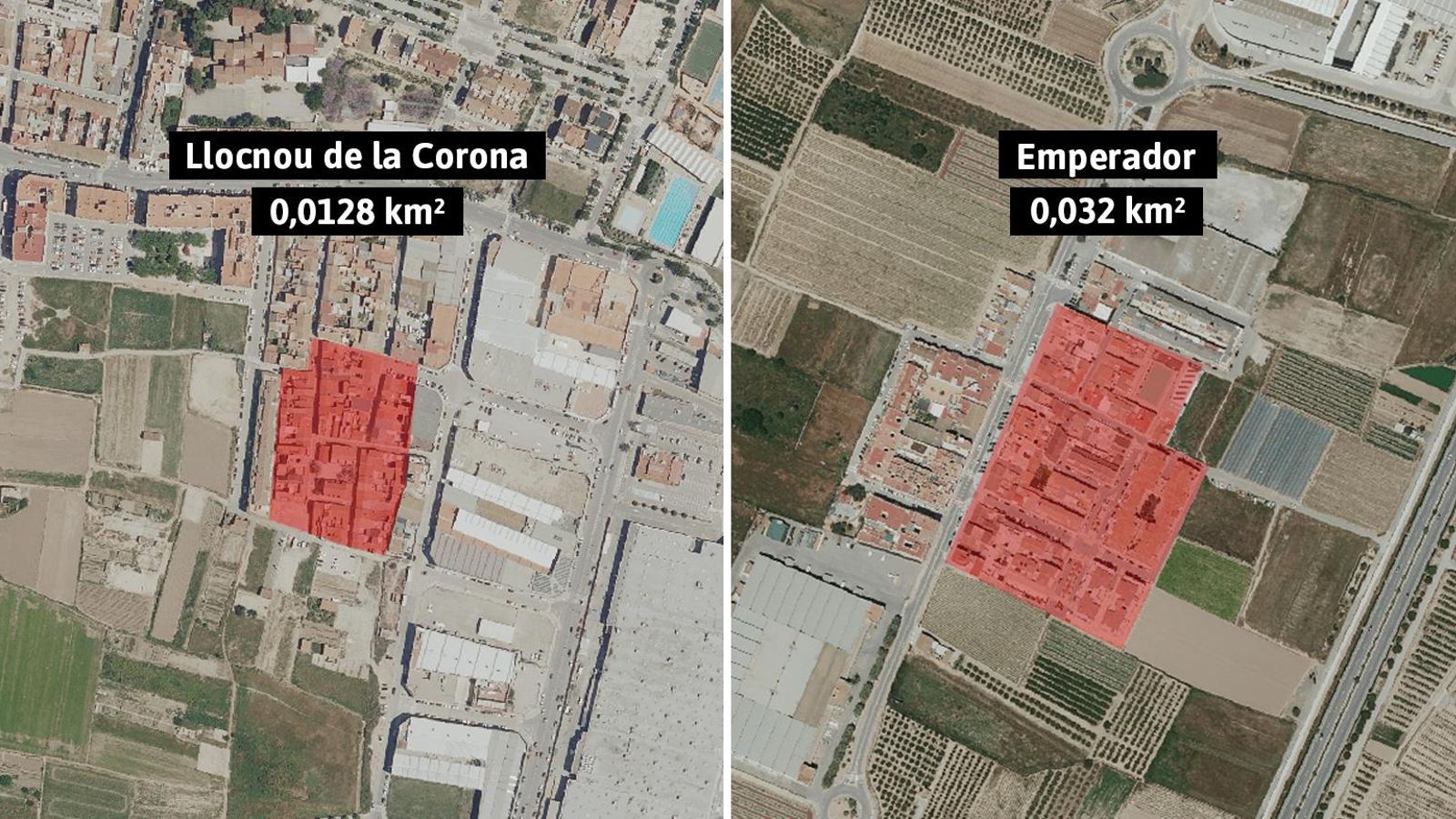 Comparativa entre les superfícies de Llocnou de la Corona i Emperador