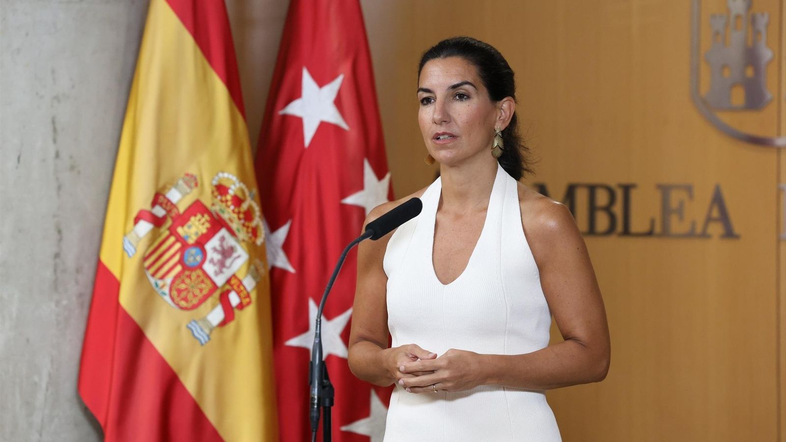 Rocío Monasterio en una roda de premsa a l'Assamble de Madrid en setembre de 2024