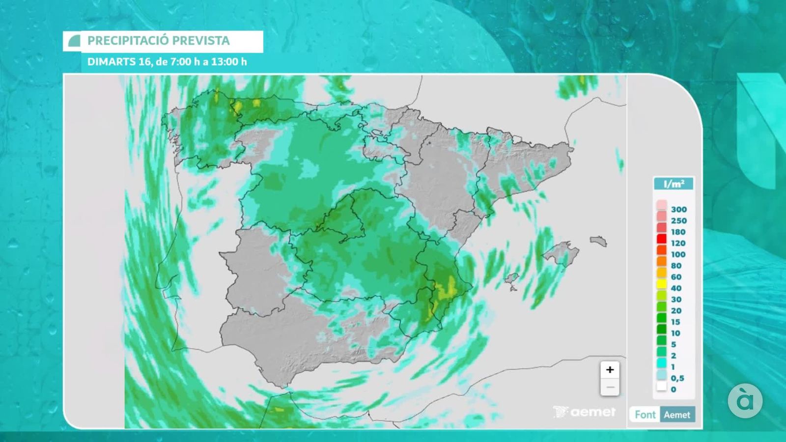 Pluja prevista per al dimarts 16 de 7:00 h a 13:00 h