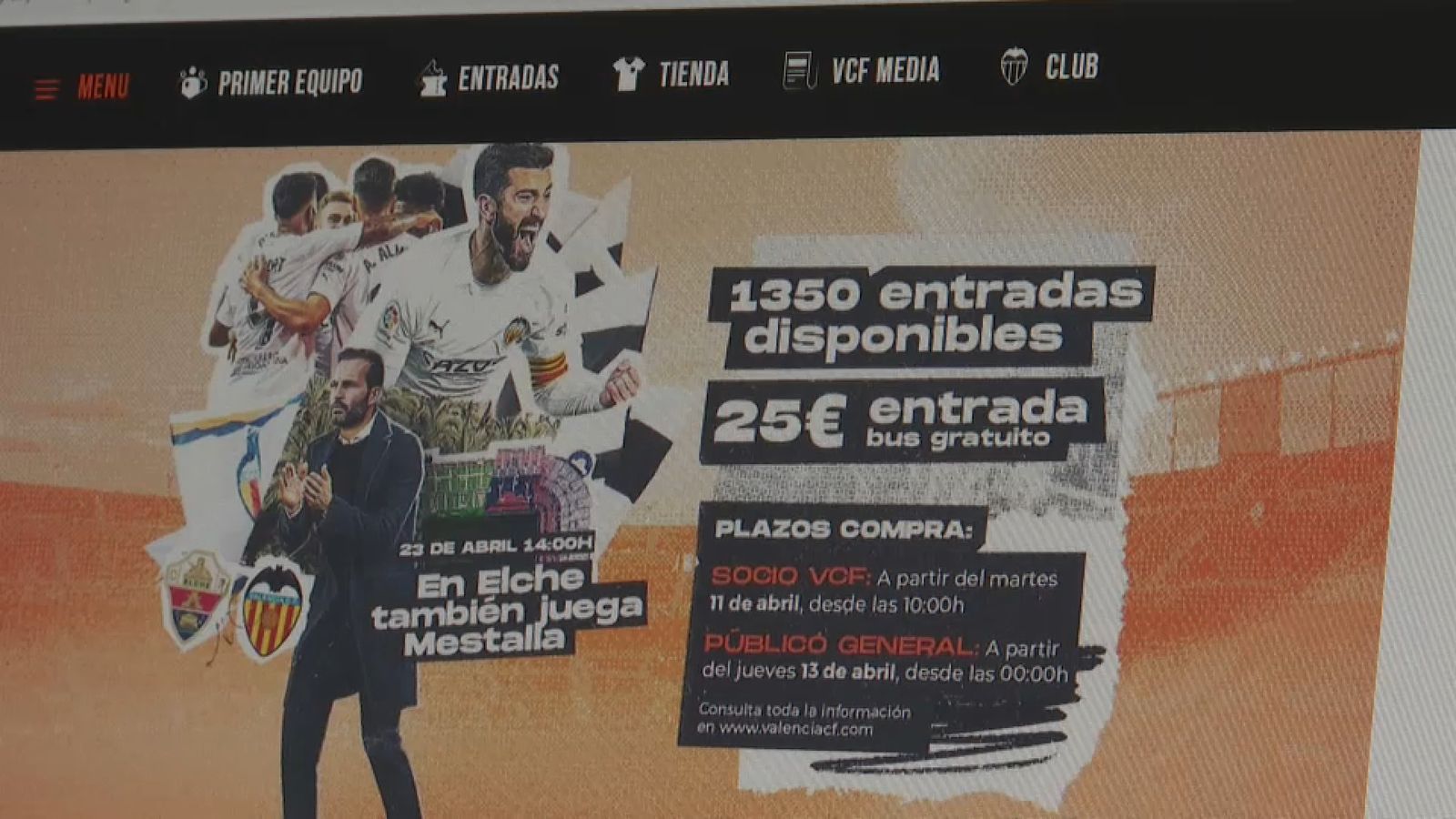 Imatge de la pàgina web del València CF