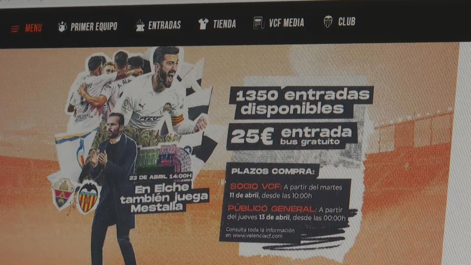 Imatge del web del València CF Imatge de la pàgina web del València CF