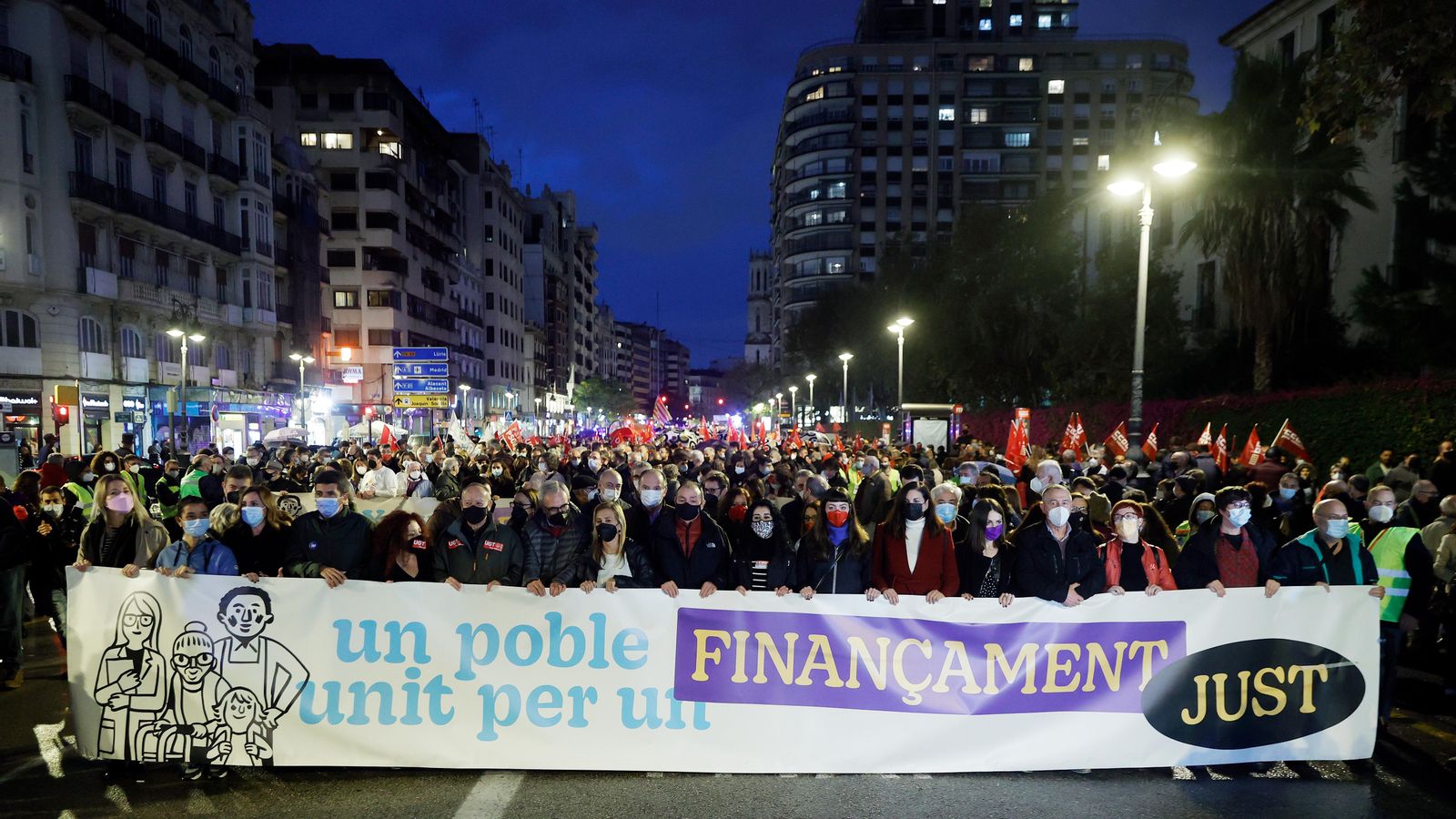 Capçalera de la manifestació pel finançament just a València