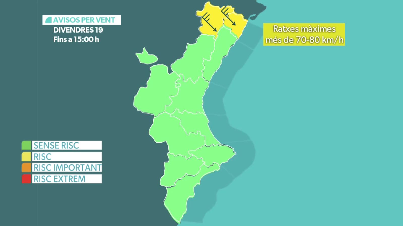 Els avisos per vent vigents