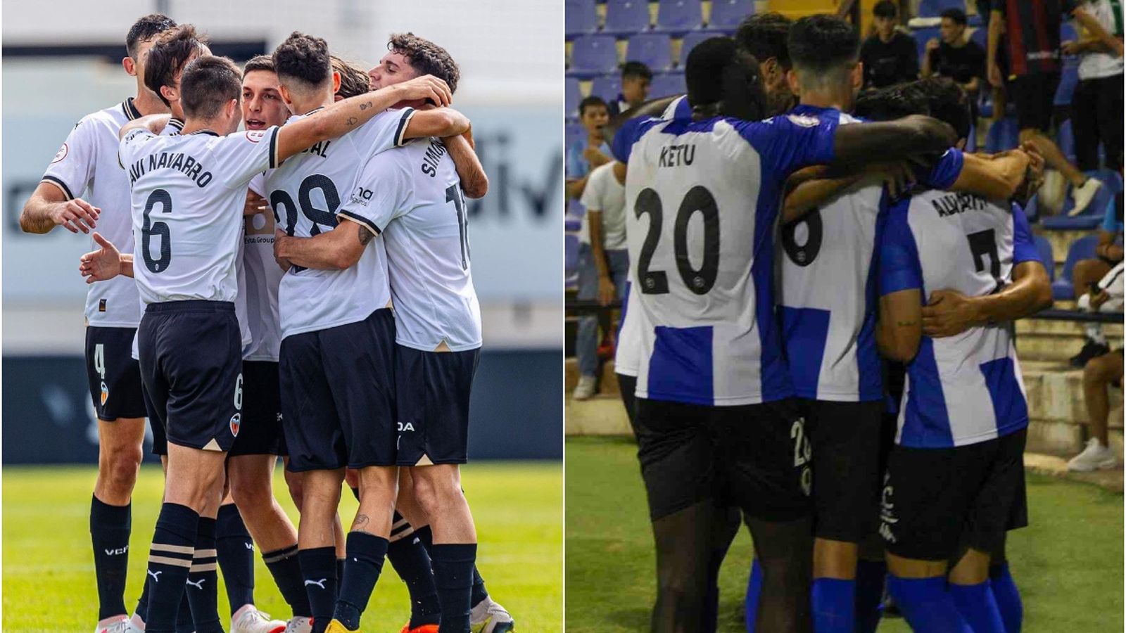 Imatges del València Mestalla i de l'Hèrcules celebrant gols