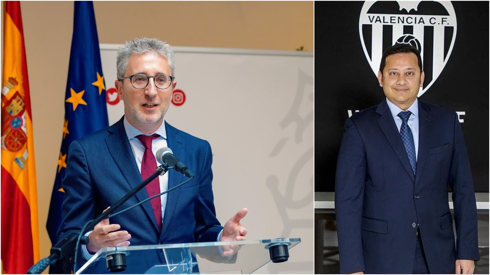 L'exconseller de Política Territorial, Arcadi España, i el president del València CF, Anil Murthy