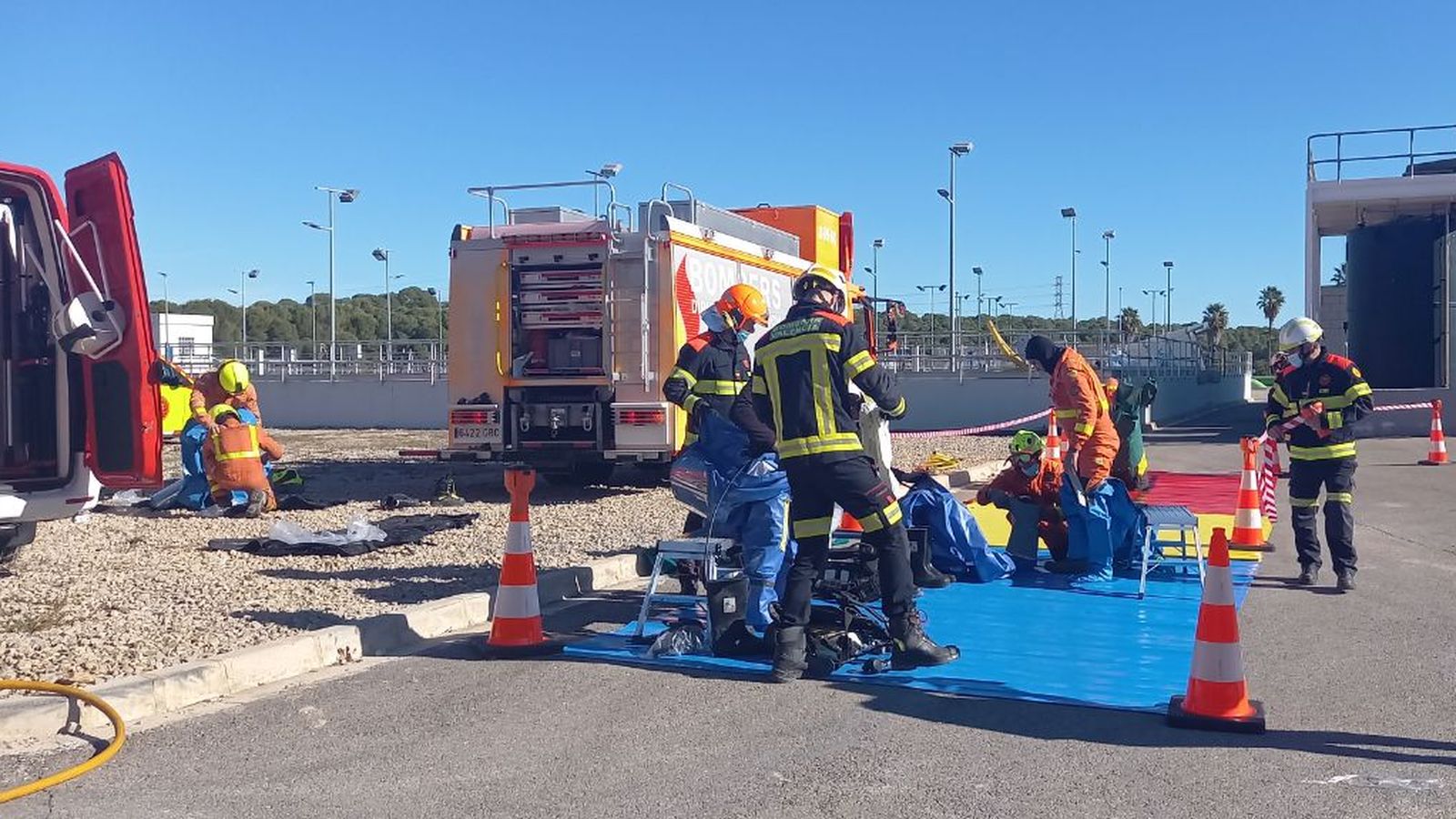 Simulació de rescat d'un treballador ferit, durant l'actuació