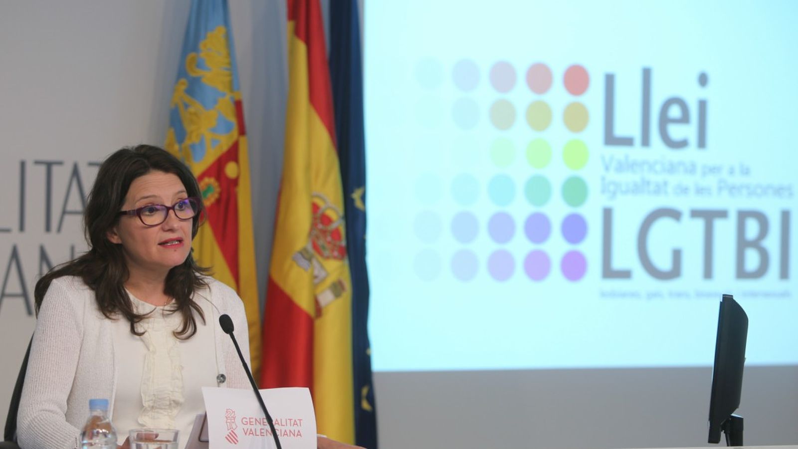 La vicepresidenta del Consell, Mónica Oltra, en la roda de premsa posterior al Ple del Consell
