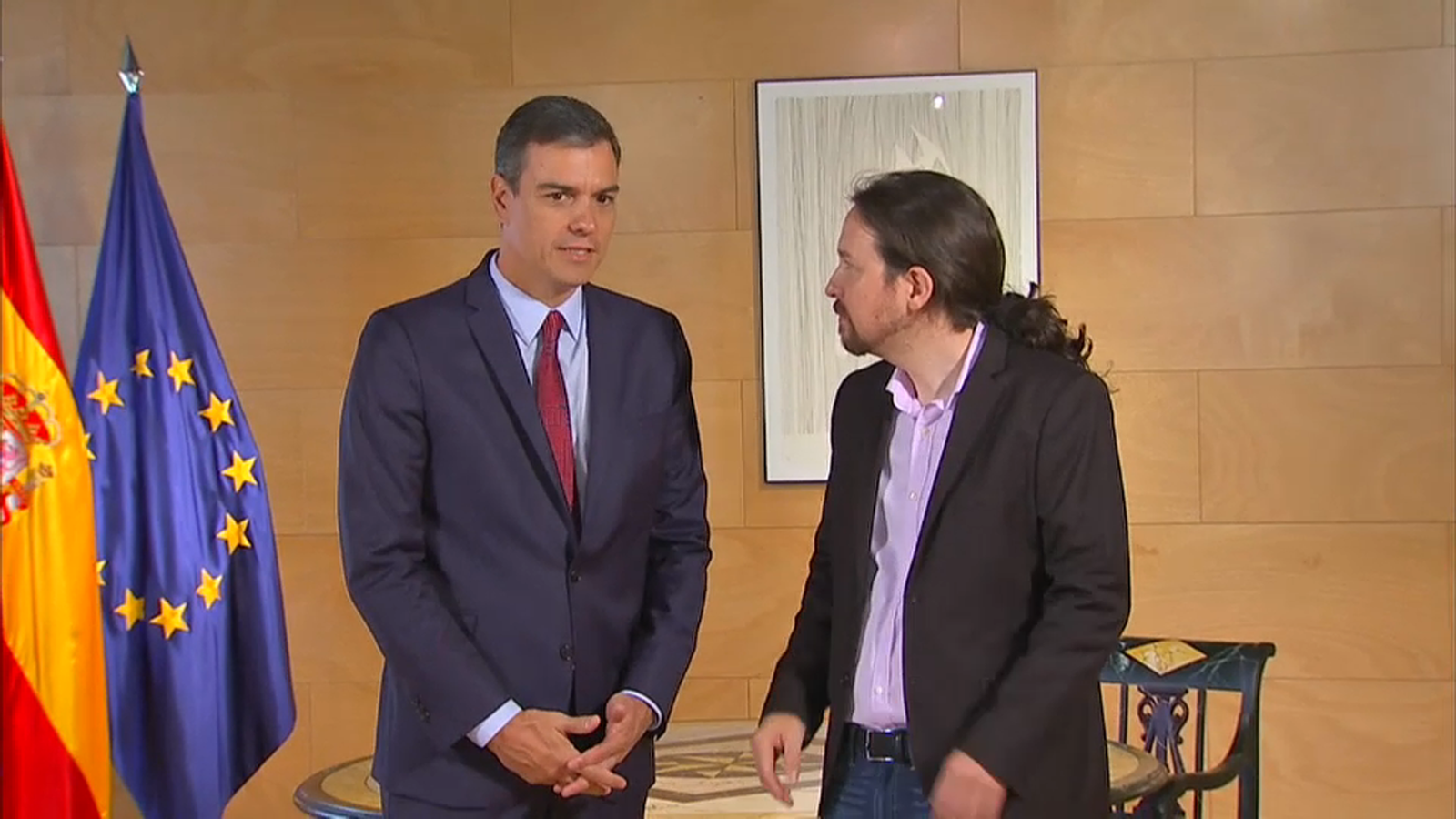 El president del Govern espanyol en funcions, Pedro Sánchez, i el líder d'Unides Podem, Pablo Iglesias.