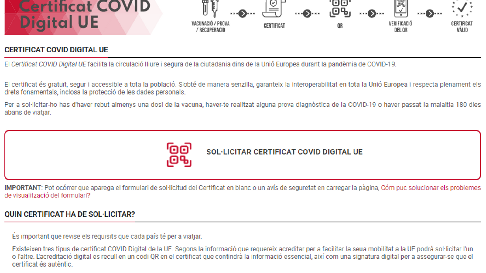 Imatge del portal Coronavirus de la GVA des d'on es pot obtenir el certificat Imatge del portal Coronavirus de la GVA des d'on es pot obtenir el certificat