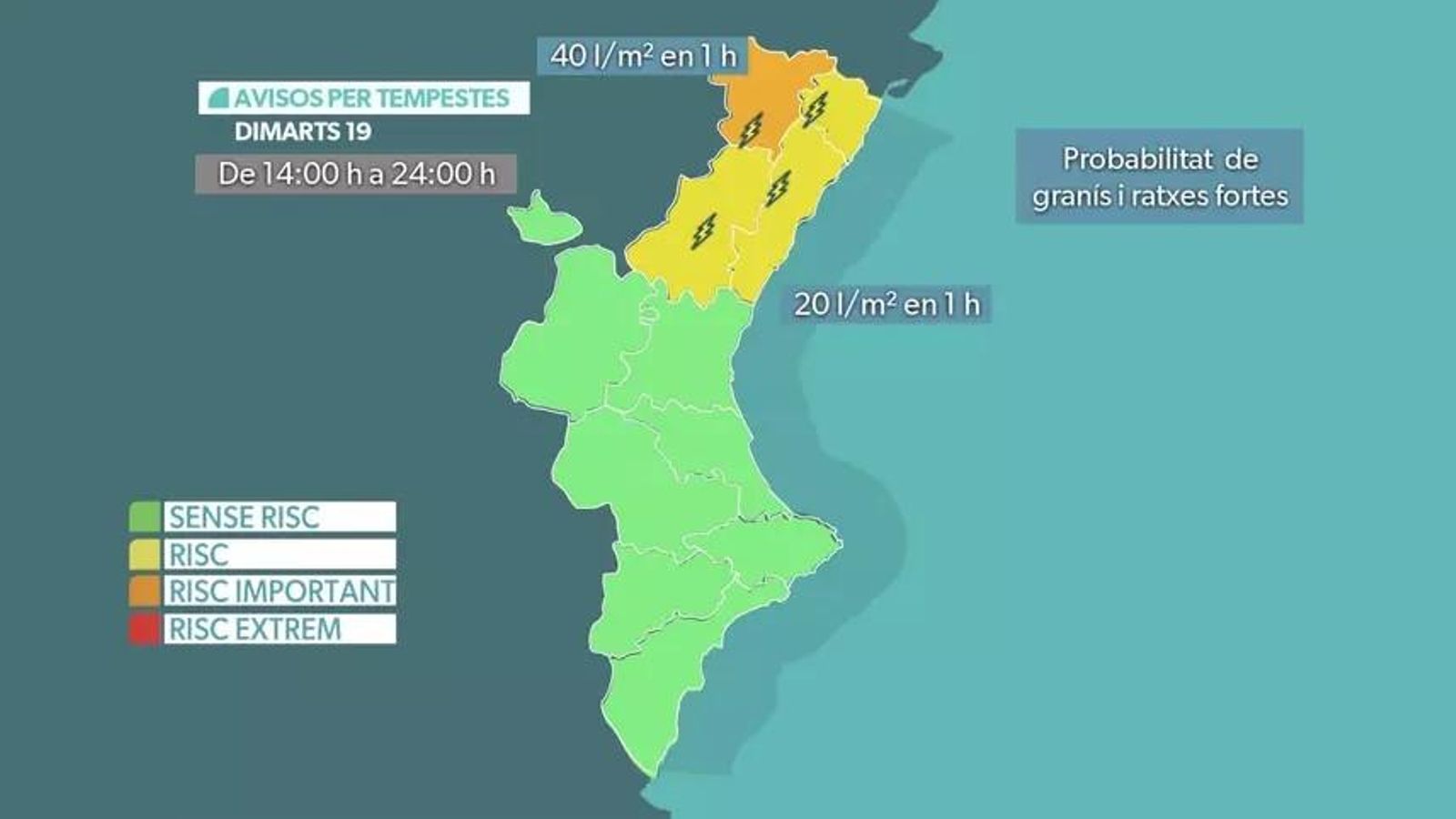 Mapa d'avisos per a este dimarts, 19 d'agost