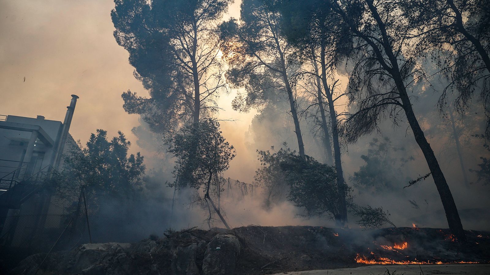 Les flames de l'incendi de Montitxelvo pròximes a una vivenda enclavada en la pinada