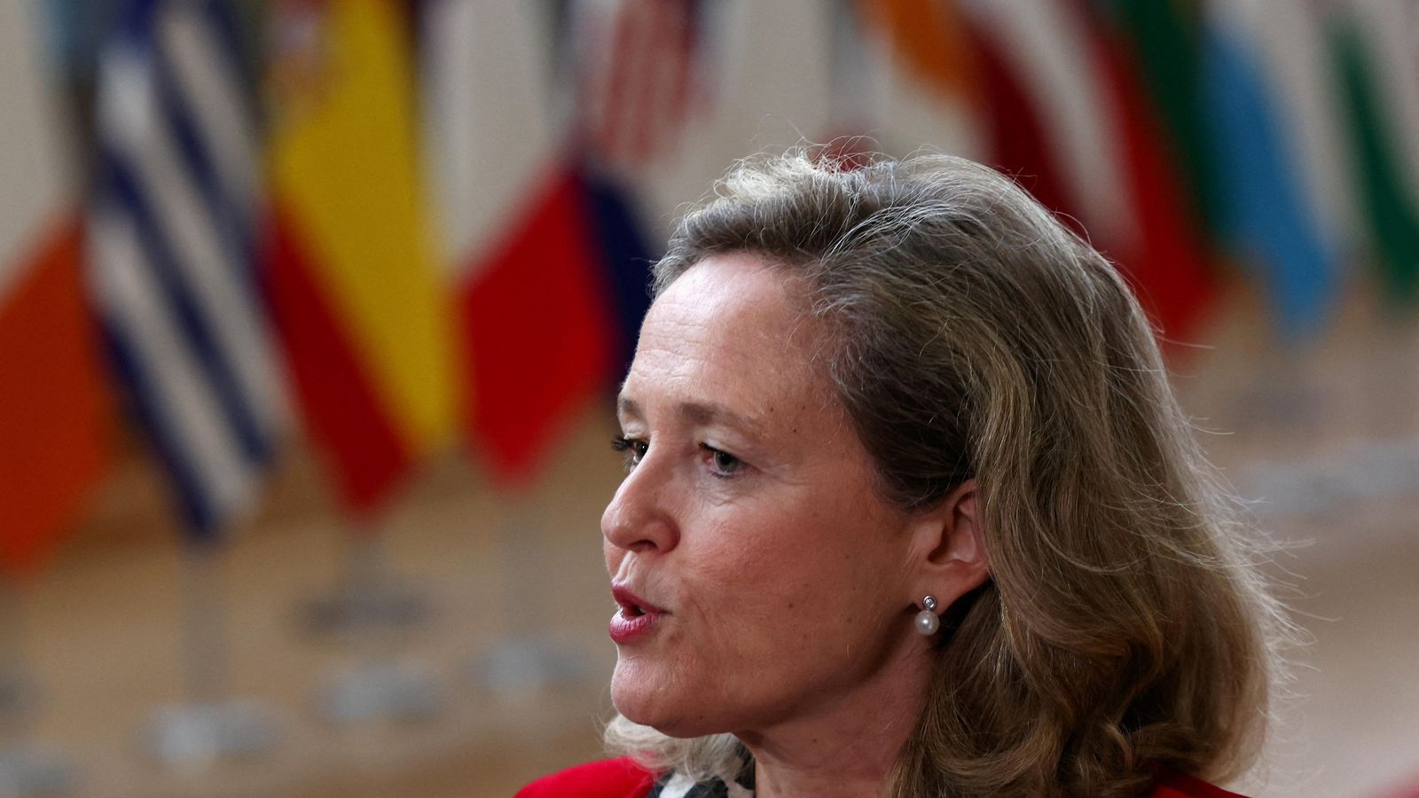 La vicepresidenta espanyola Nadia Calviño, aquest dijous en la reunió de l'Ecofin