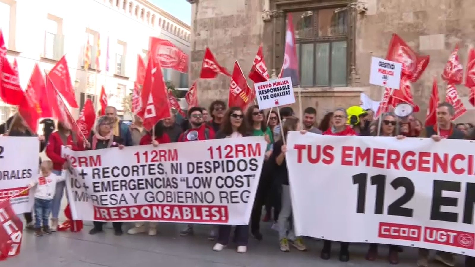 Protesta dels treballadors del 112 este dimarts a València
