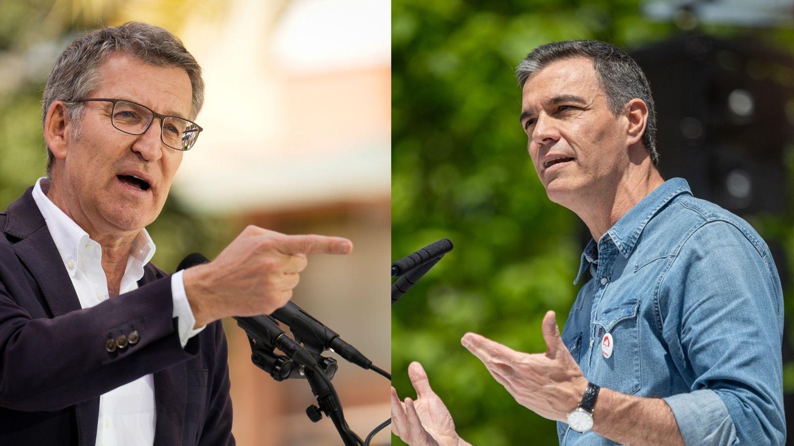 Feijóo i Sánchez, este dissabte en els mítings del PP i PSOE durant la campanya electoral a Catalunya Feijóo i Sánchez, este dissabte en els mítings del PP i PSOE durant la campanya electoral a Catalunya