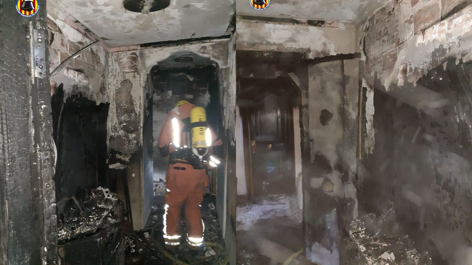 Estat en què ha quedat la vivenda cremada a Alfafar