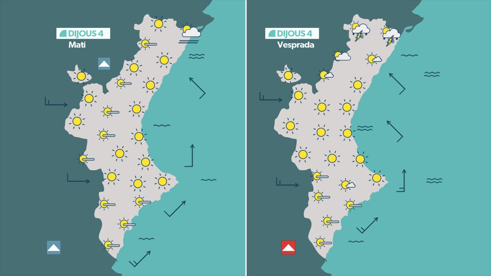 Previsió de l'oratge per a este dijous, 4 de setembre