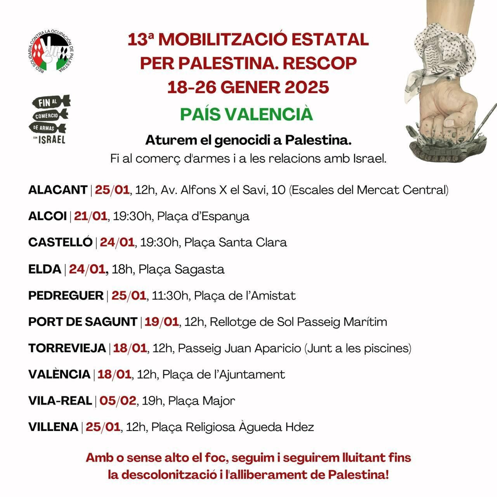 Manifestacions als municipis valencians de la 13a mobilització estatal per Palestina