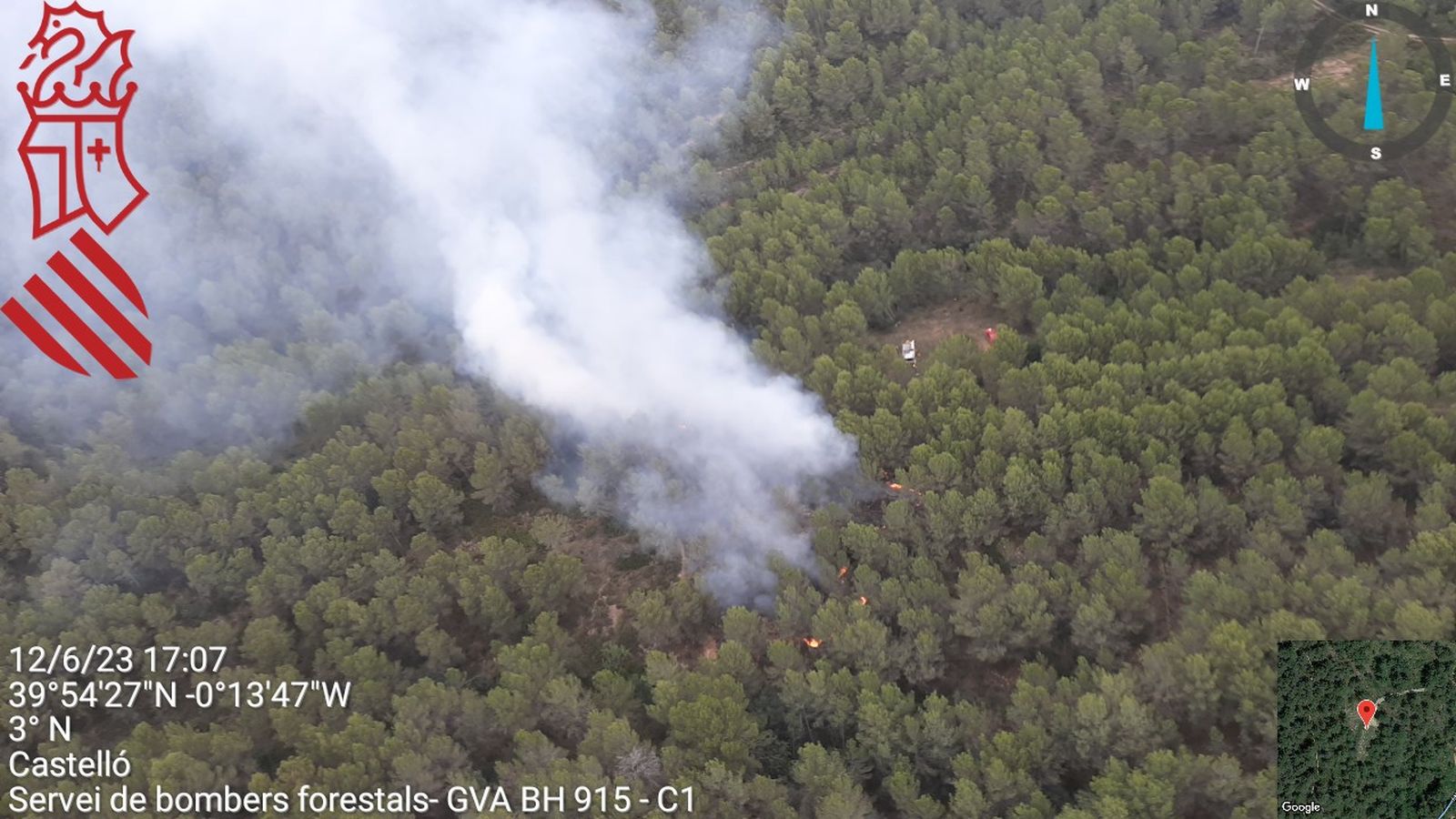 Imatge aèria de l'incendi forestal d'Artana, a la Plana Baixa