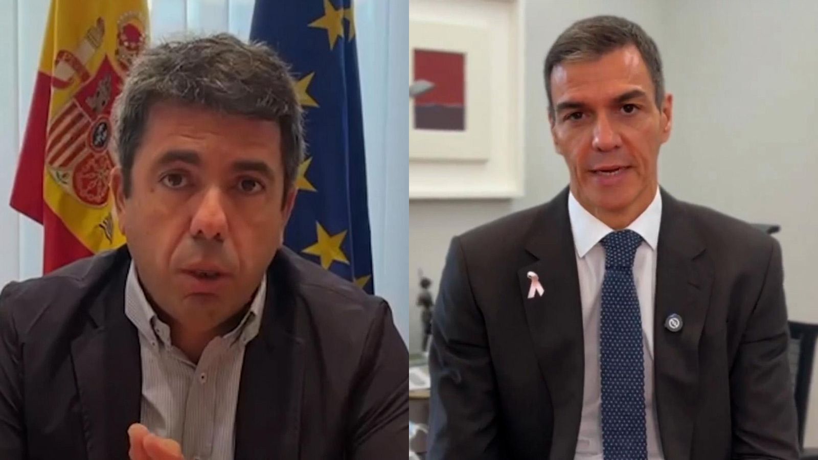 Mazón i Sánchez en els vídeos compartits este diumenge