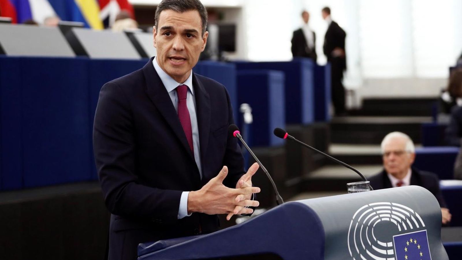 El president del govern espanyol, Pedro Sánchez, durant la seua intervenció en el ple del Parlament d'Estrasburg El president del govern espanyol, Pedro Sánchez, durant la seua intervenció en el ple del Parlament d'Estrasburg