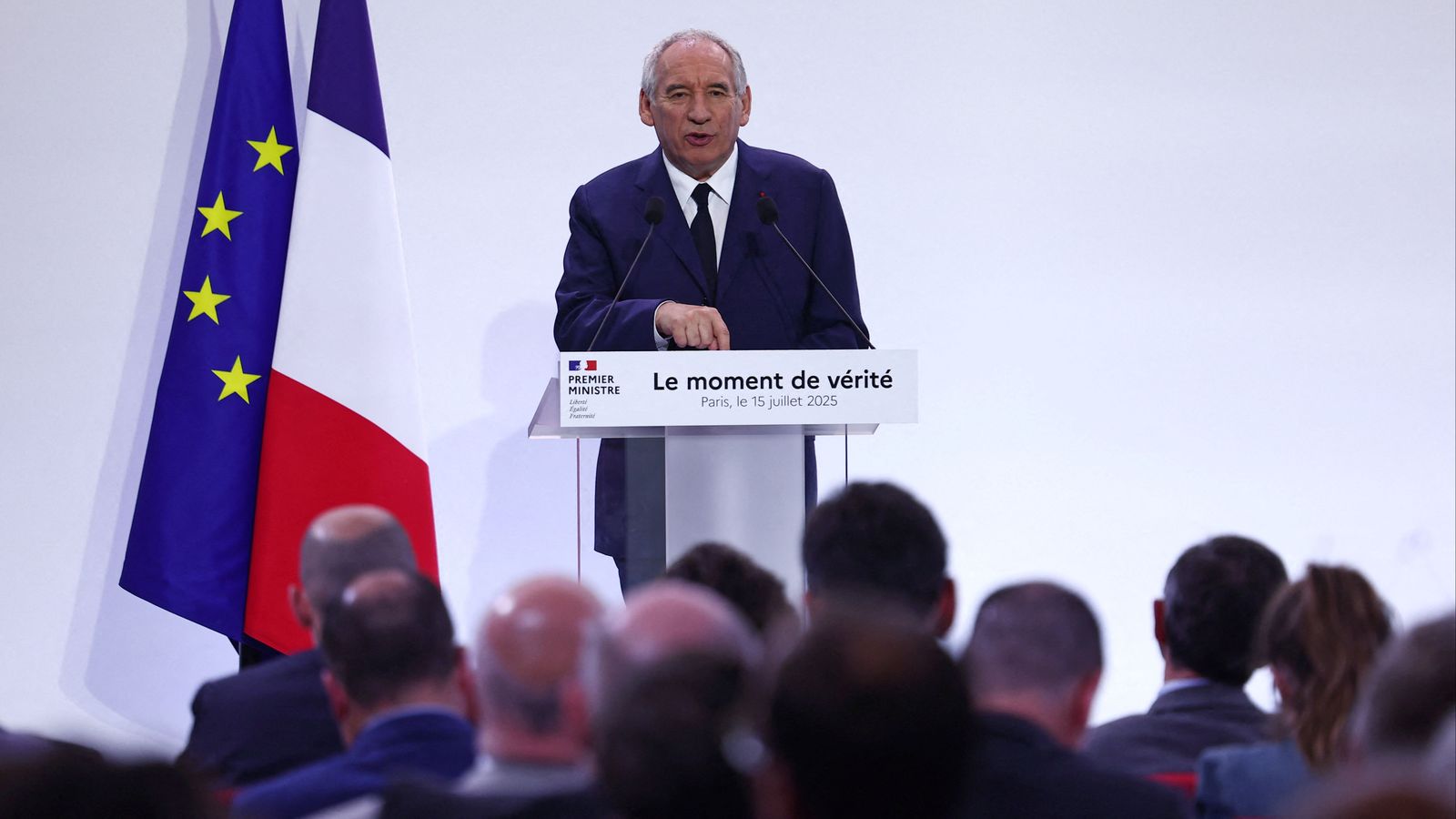 Francois Bayrou, primer ministre francés, durant la presentació del pla de mesures que contempla importants retallades