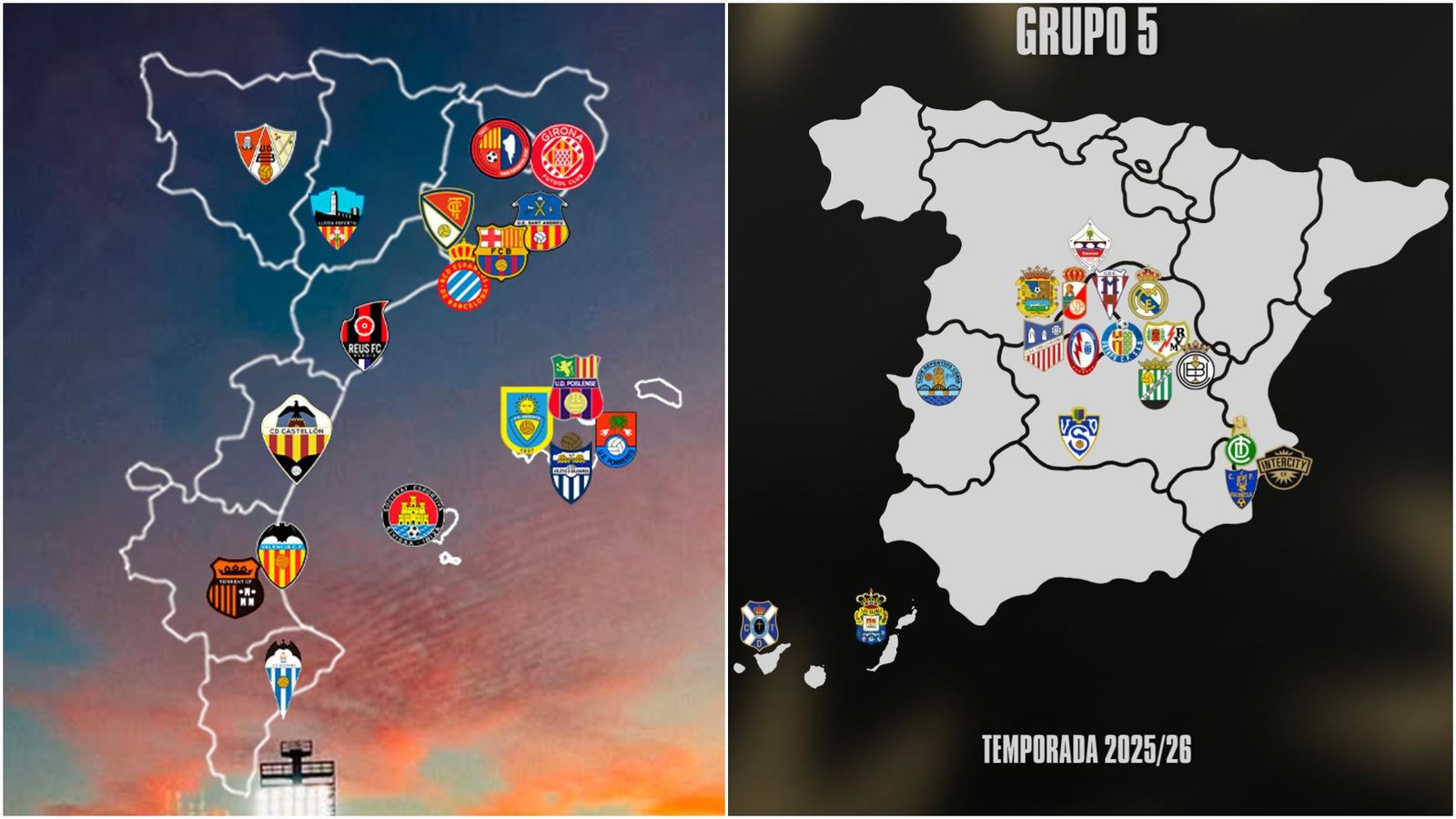 Composició dels grups ttercer (esquerra) i quint (dreta) de Segona RFEF