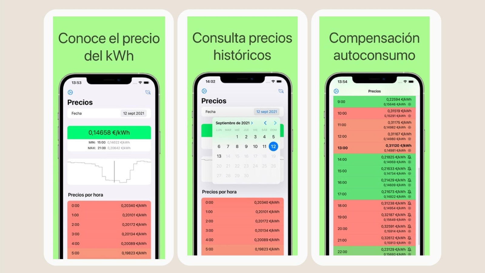 Captures de pantalla de l'app Precio Luz España