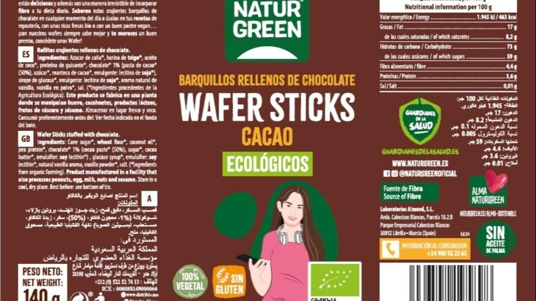 Cartell de les neules de Natur Green, on s'indica que es un producte sense gluten