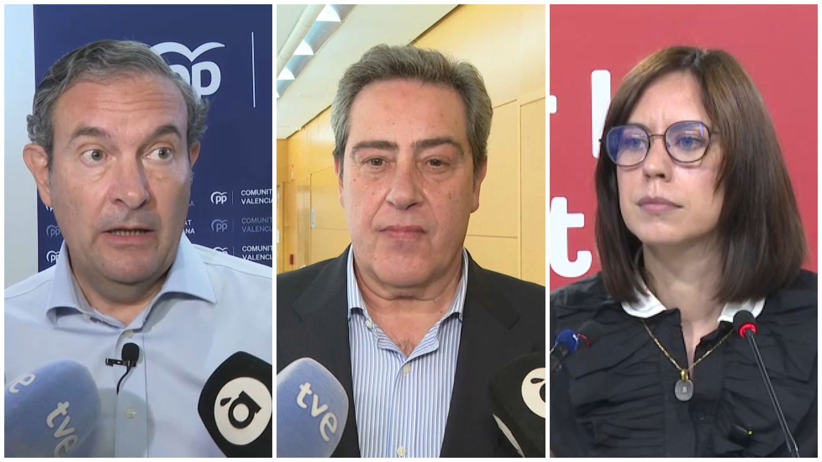 Nando Pastor (PP), José María Llanos (Vox) i Diana Morant (PSPV) / À Punt NTC