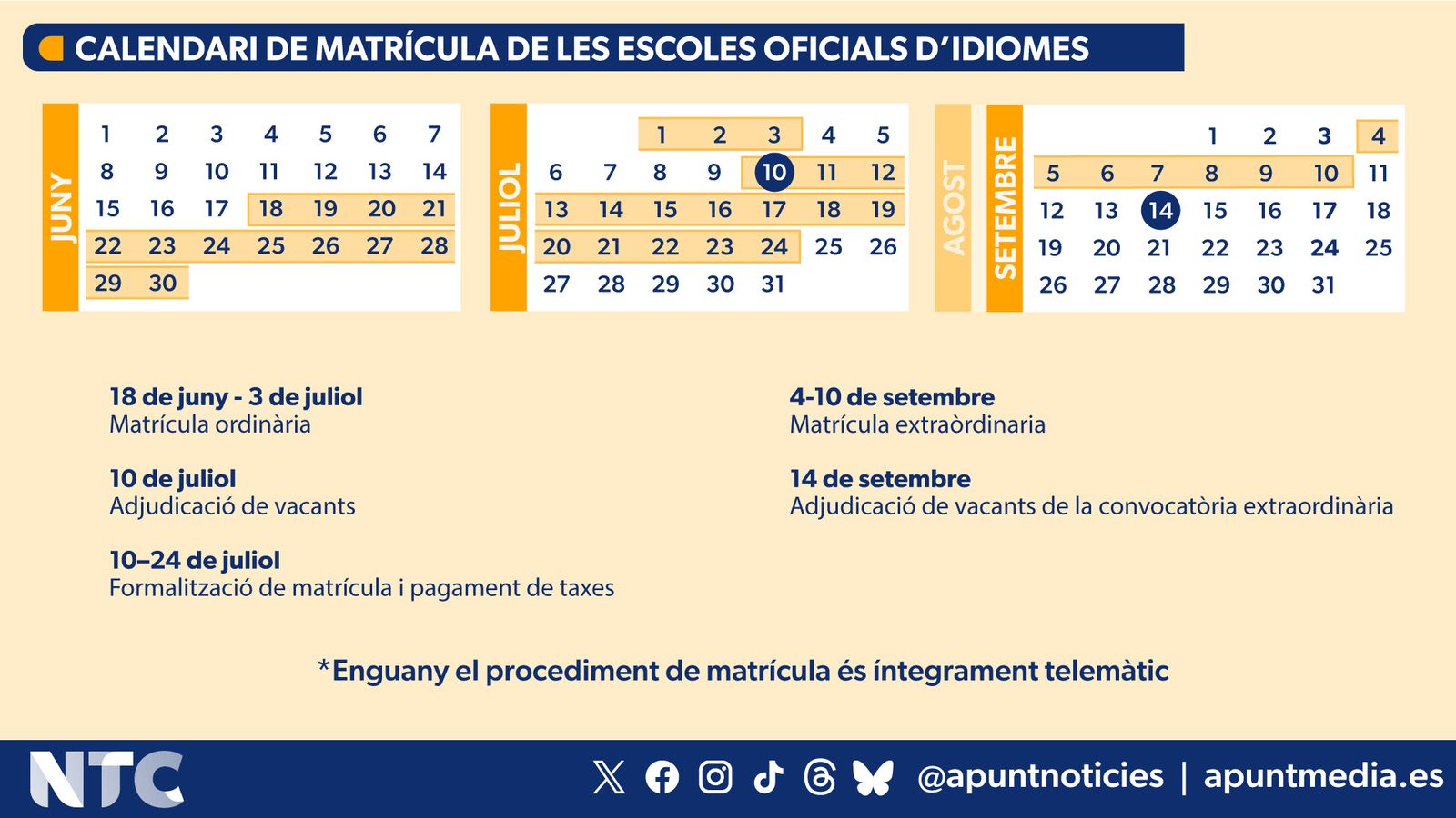 Calendari de matrícula de les escoles oficials d'idiomes