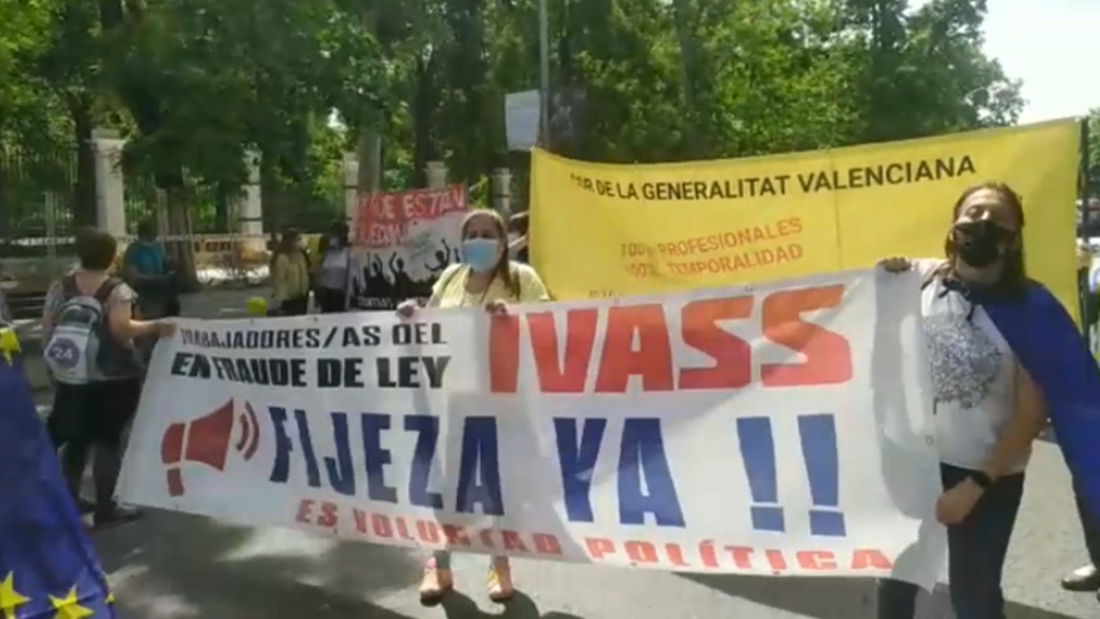 Un moment de la manifestació del treballadors i treballadores temporals