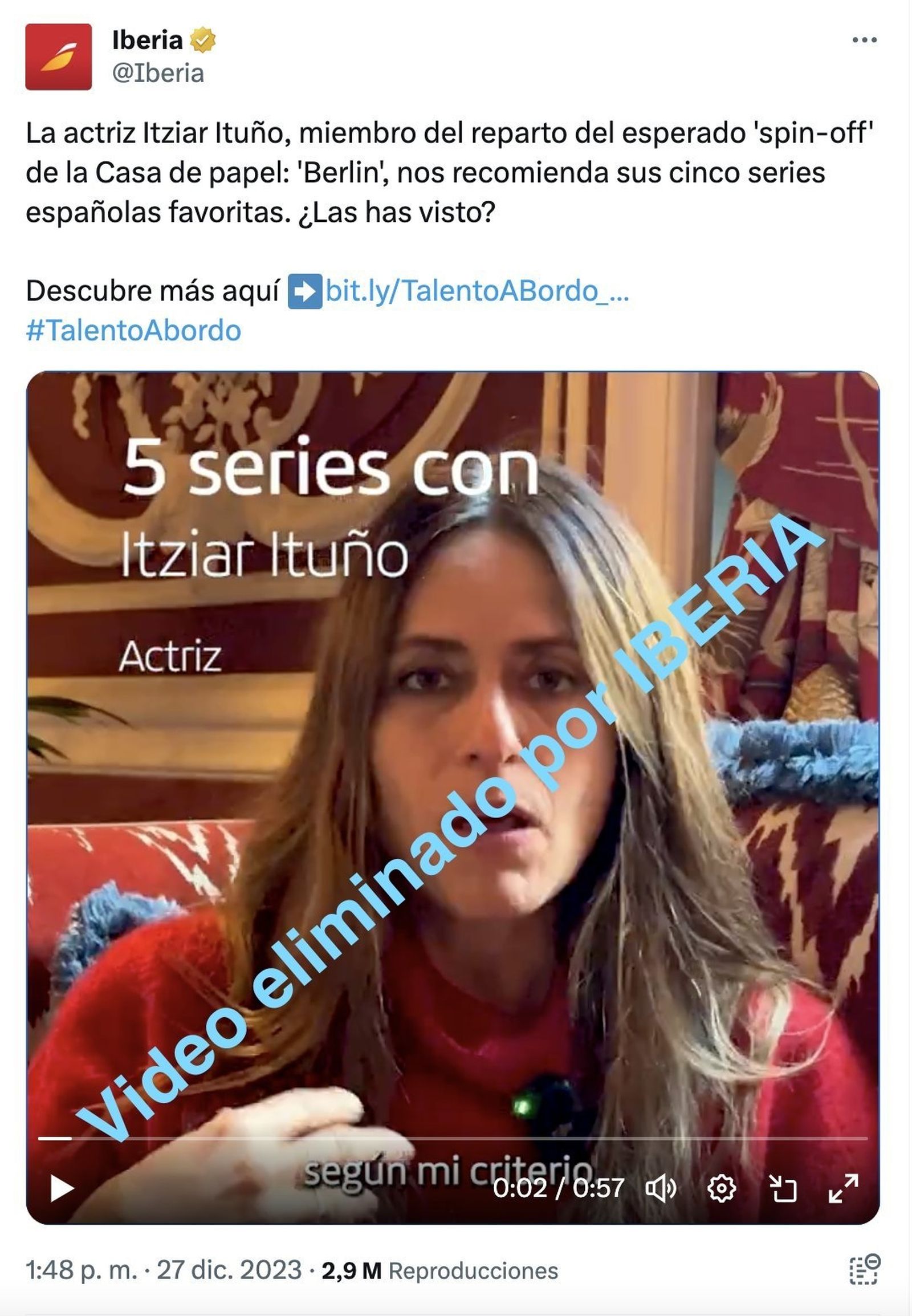 Publicació d'Ibèria abans de ser retirada de les xarxes