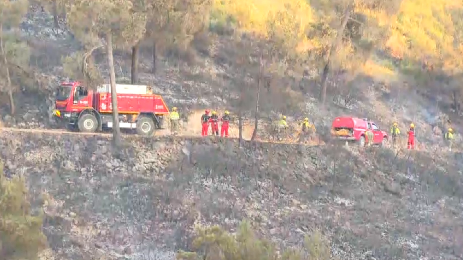 Imatge dels mitjans terrestres treballant en la extinció