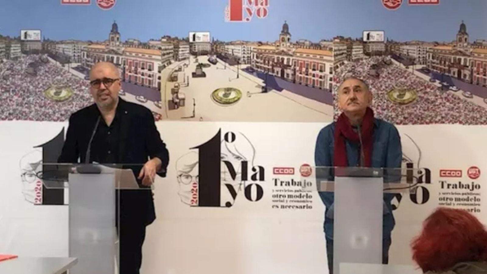 El secretari general de CCOO, Unai Sordo, i el d'UGT, Pepe Álvarez