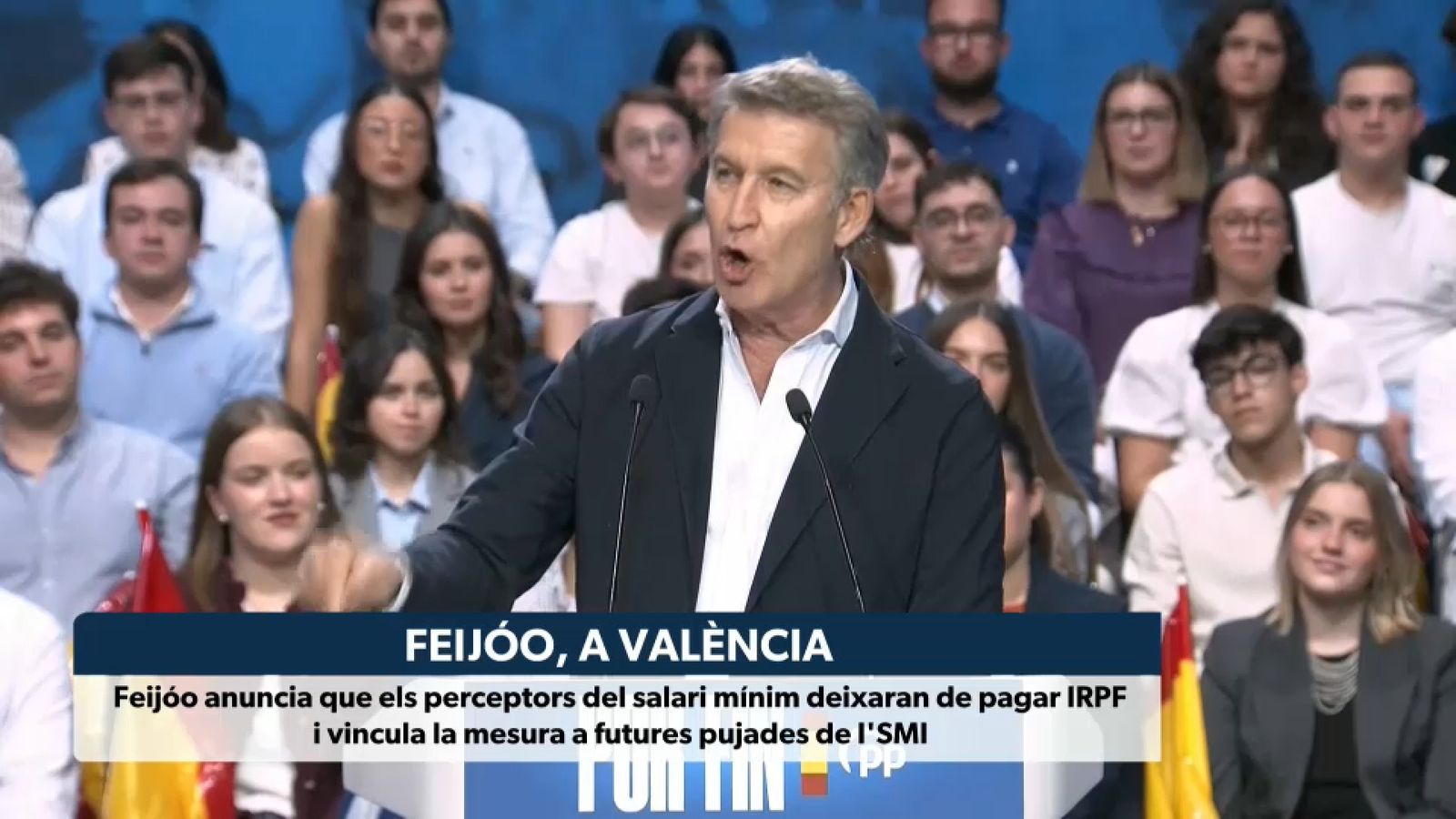 Feijóo durant el míting que ha pronunciat en el Palau de les Arts