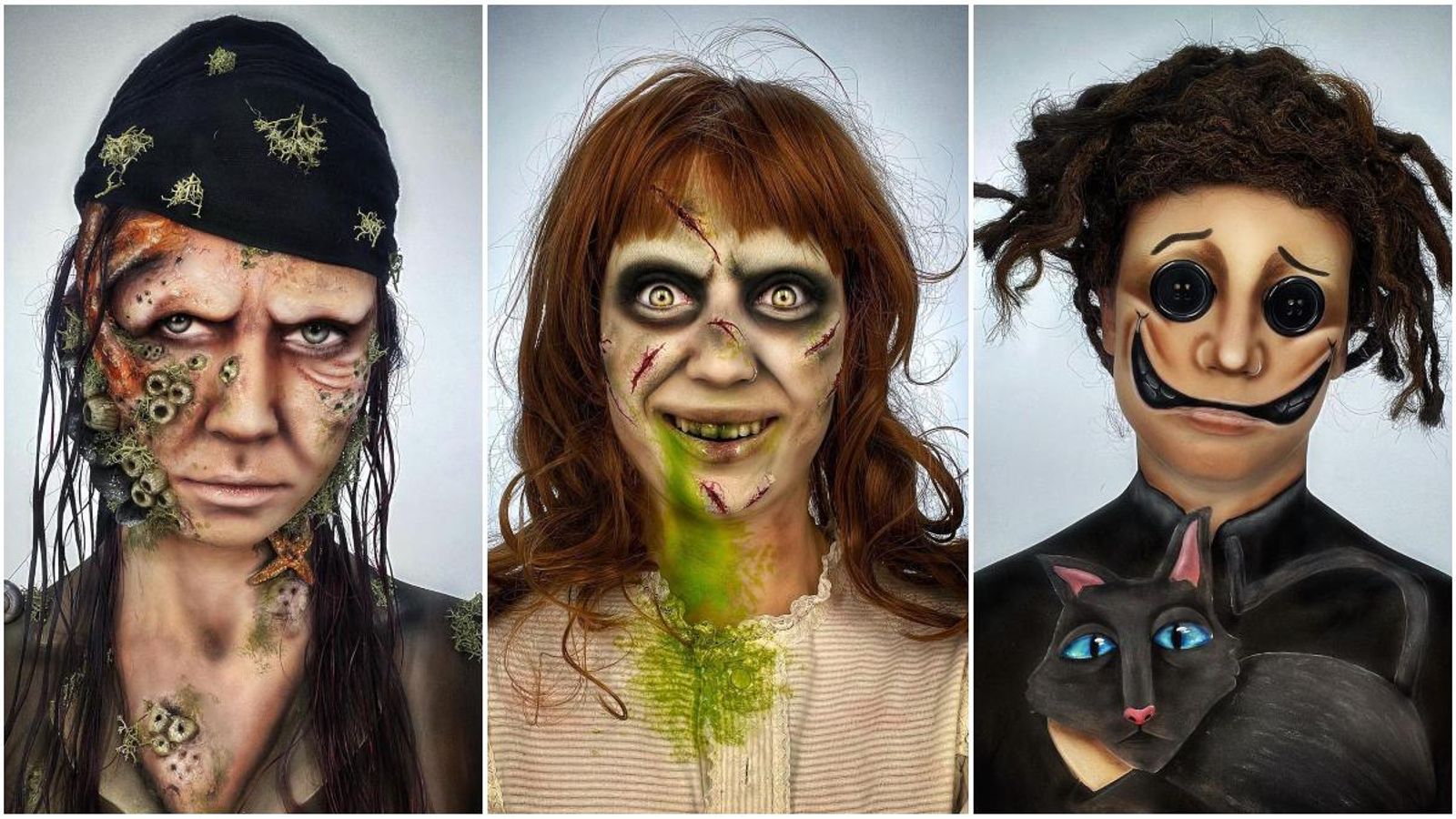 Els personatges Bill el Botas, la xiqueta de l'Exorcista i Waibi, recreats per la maquilladora valenciana Nuria Adraos