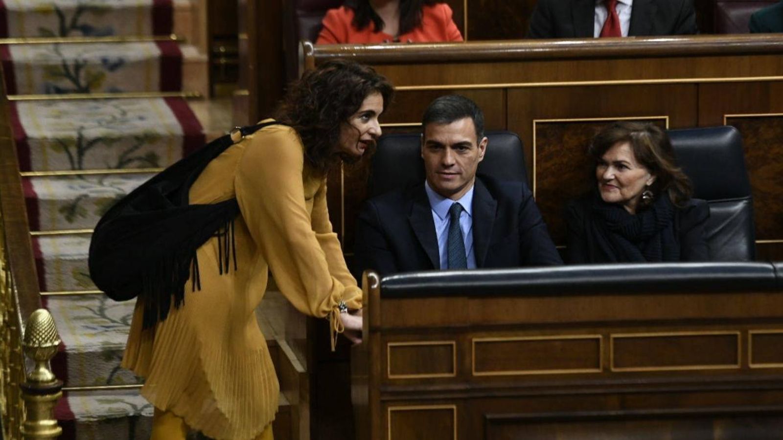 María Jesús Montero, Pedro Sánchez i Carmen Calvo, en el Congrés, en una imatge d'arxiu