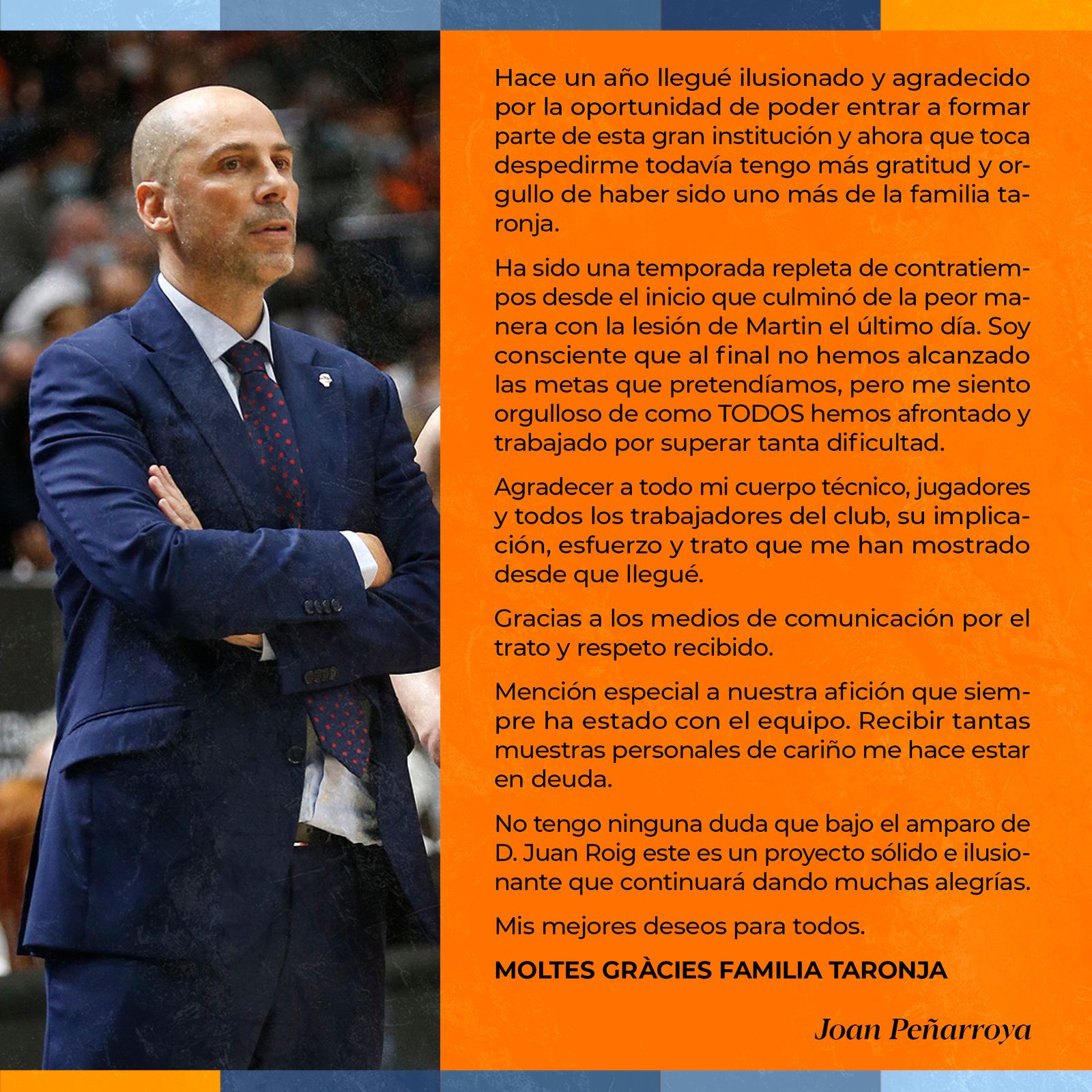 Carta de comiat de Joan Peñarroya