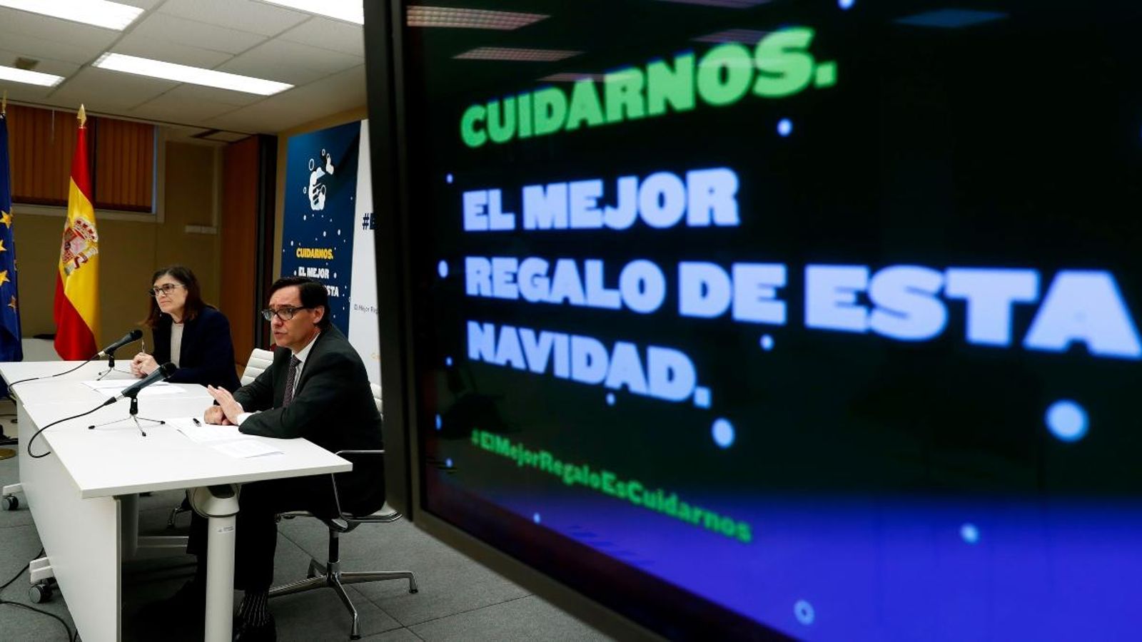 Salvador Illa en la presentació de la campanya nadalenca del Ministeri de Sanitat