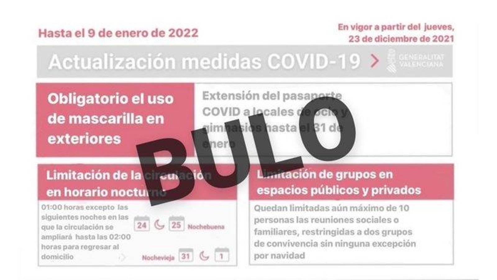 Imatge de la informació falsa sobre les restriccions a la Comunitat Valenciana difosa a les xarxes socials