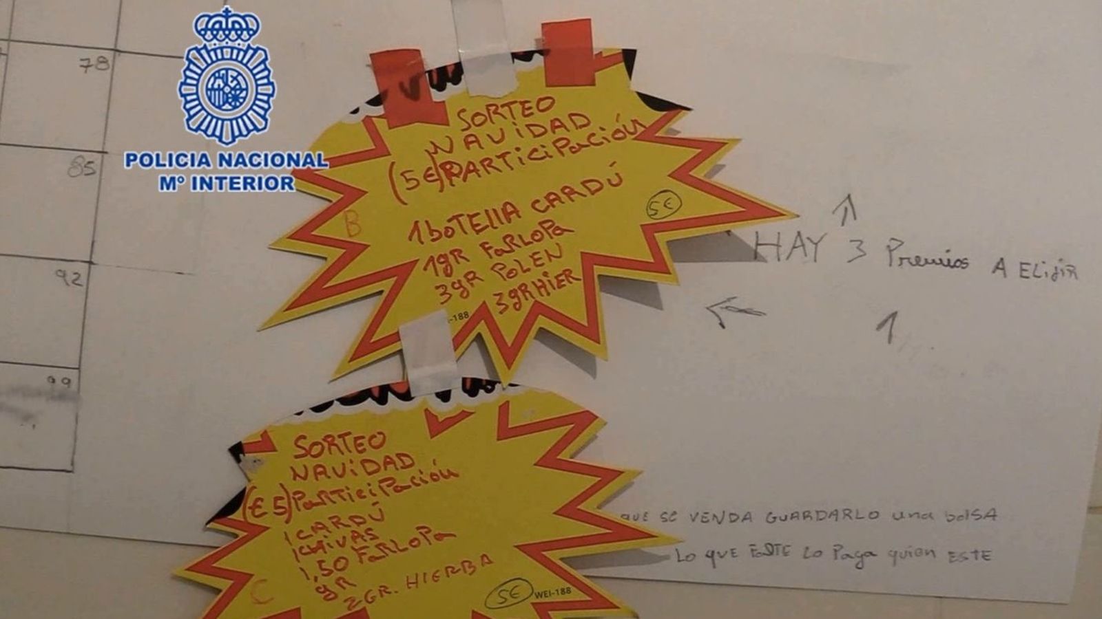 Alguns dels premis de la 'narcocesta' a 5 euros la participació