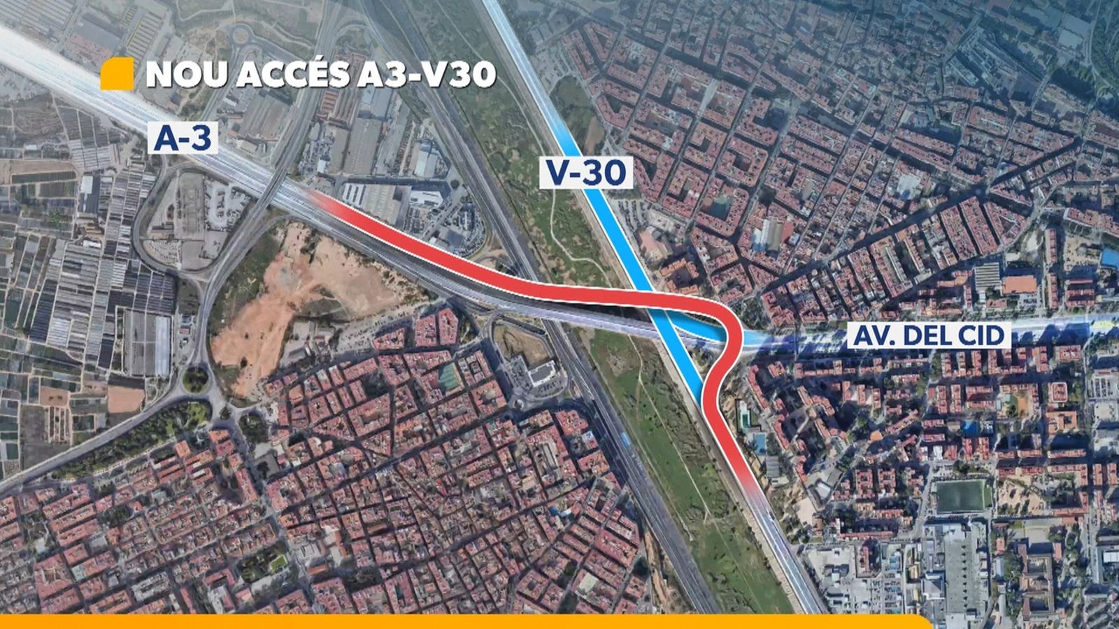 Projecte de traçat de connexió directa entre la V-30 i l'A-3, salvant el llit del riu Túria