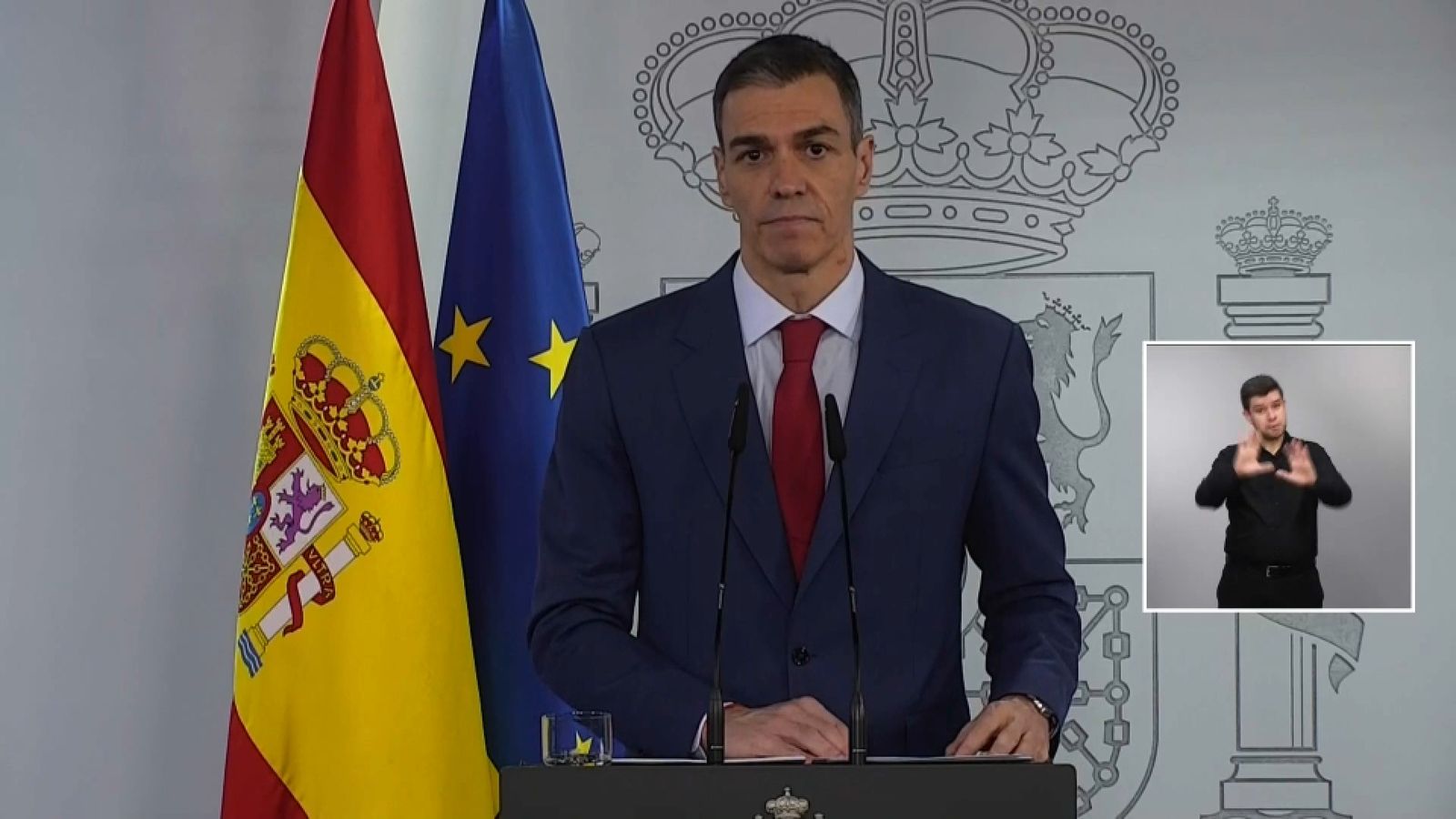 El president del govern espanyol, Pedro Sánchez, en la declaració institucional